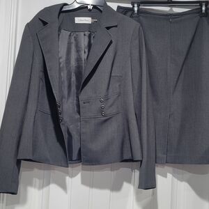 Calvin Klein Dark Gray Women's Suit Blazer And Skirt Set